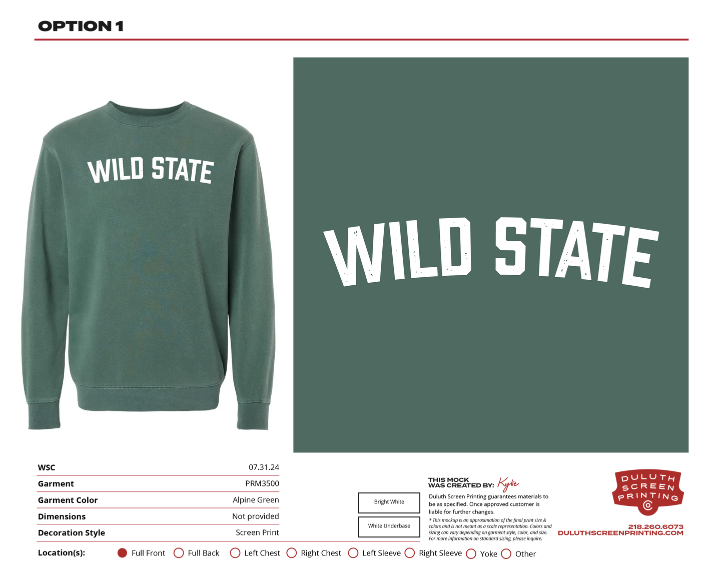 Wild State Independent Trading Co. Unisex Midweight Pigment Dyed Crew Neck (Front Only)