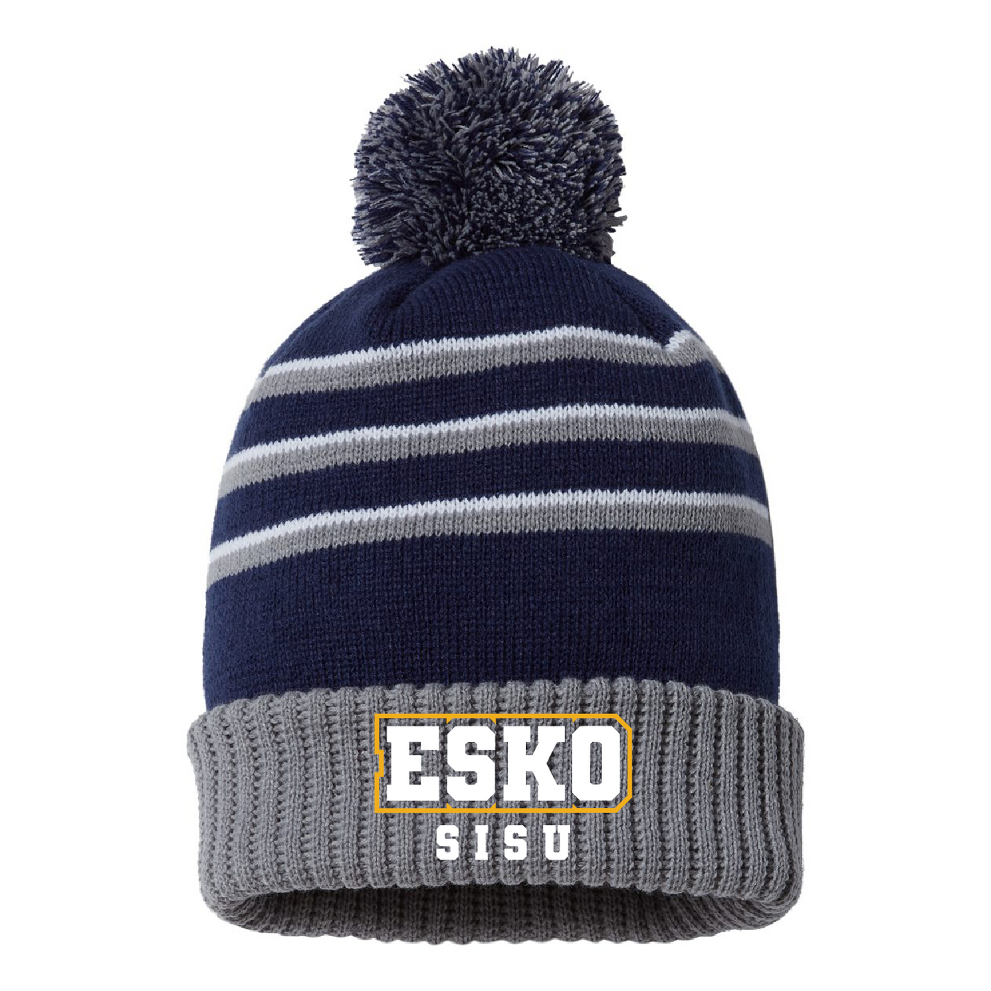 Esko Soccer Sisu Stripe Pom Cuffed Beanie