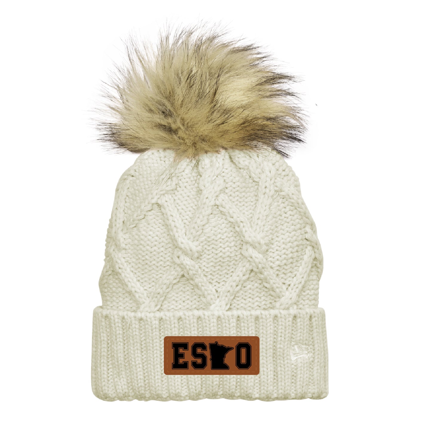 Esko Logo Faux Fur Pom Beanie