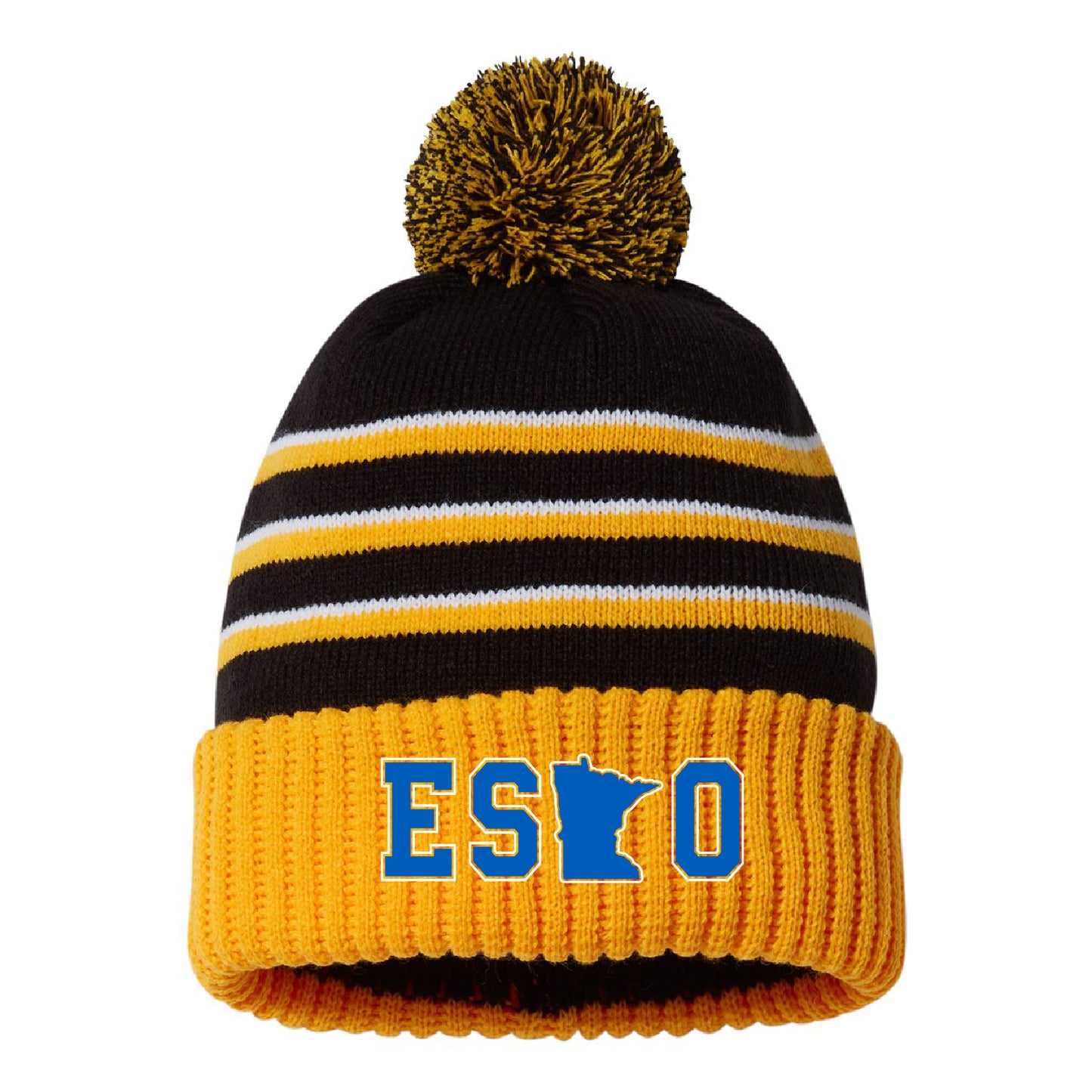 Esko Logo Stripe Pom Cuffed Beanie