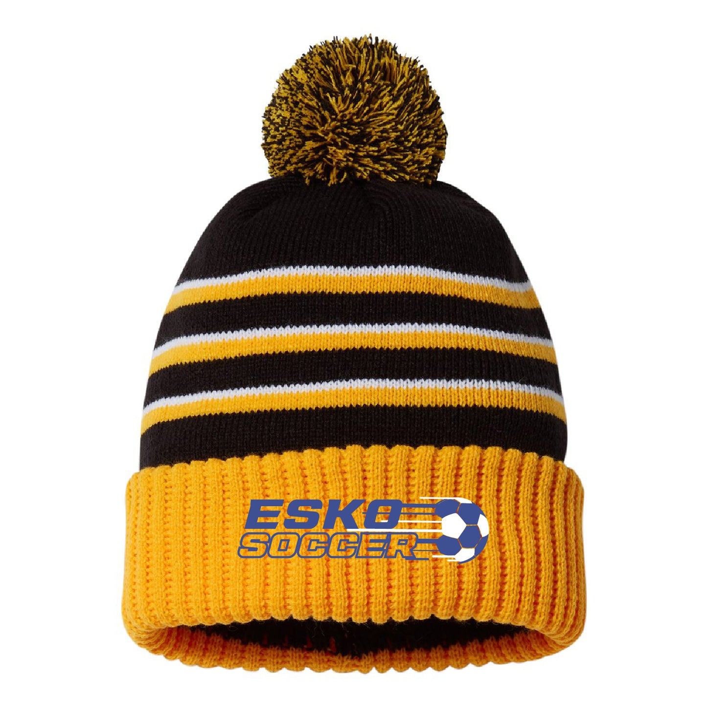 Esko Fall Stripe Pom Cuffed Beanie