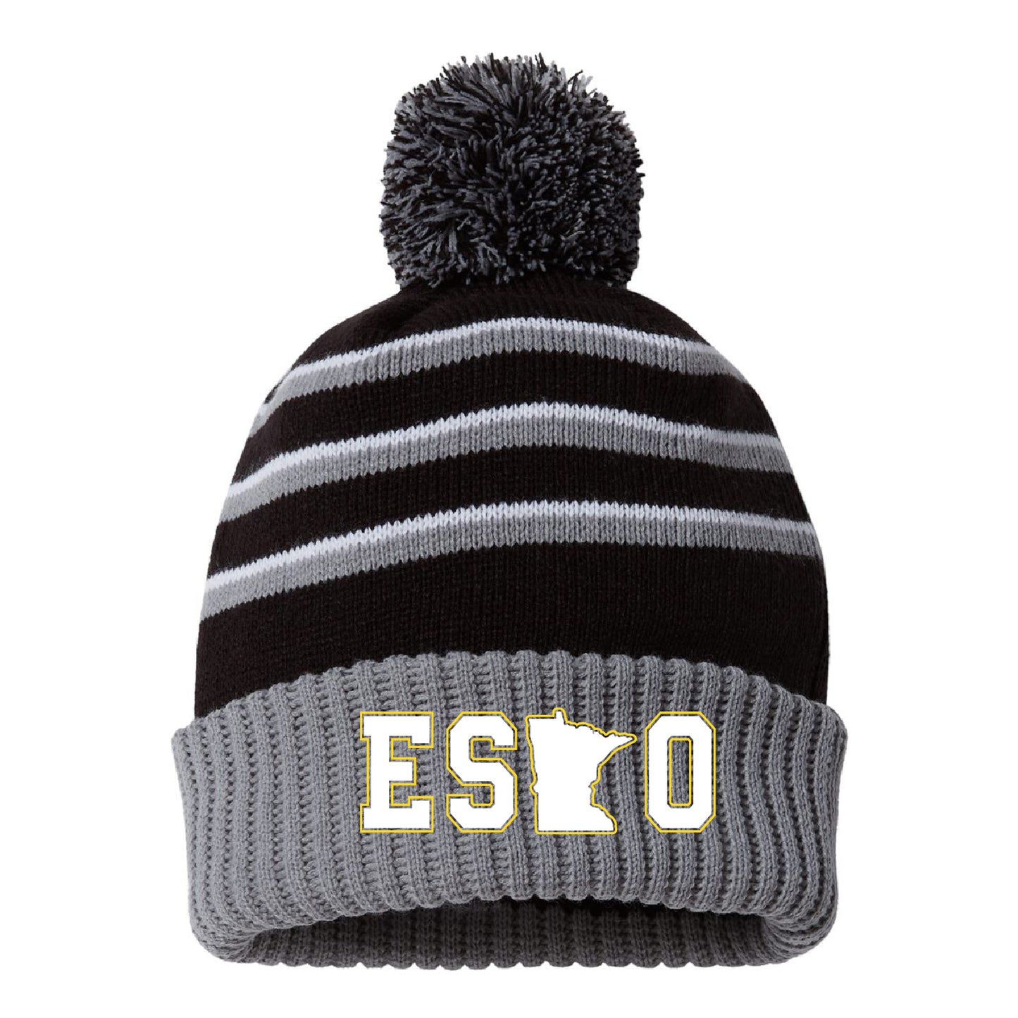 Esko Logo Stripe Pom Cuffed Beanie