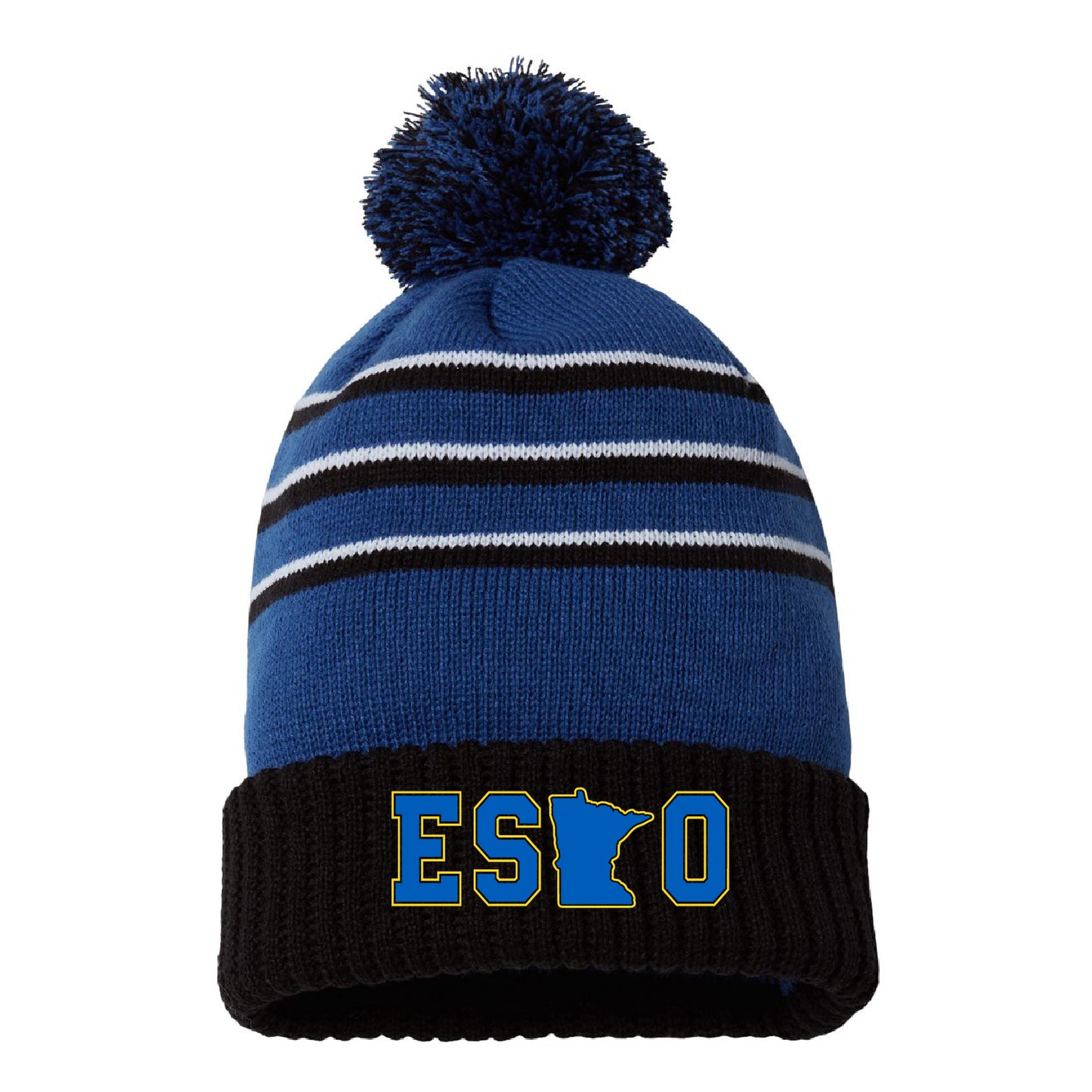 Esko Logo Stripe Pom Cuffed Beanie