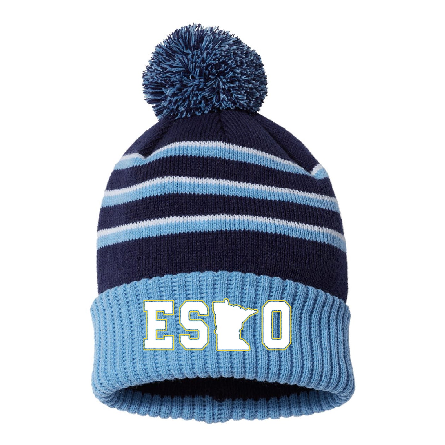 Esko Logo Stripe Pom Cuffed Beanie