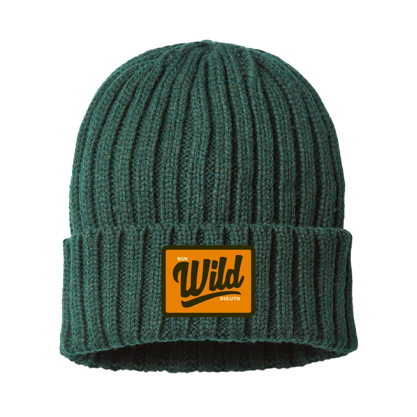 Run Wild Duluth Sustainable Cable Knit Cuffed Beanie (Swoosh Patch)