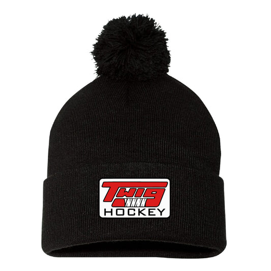 Twig Hockey Pom-Pom Cuffed Beanie