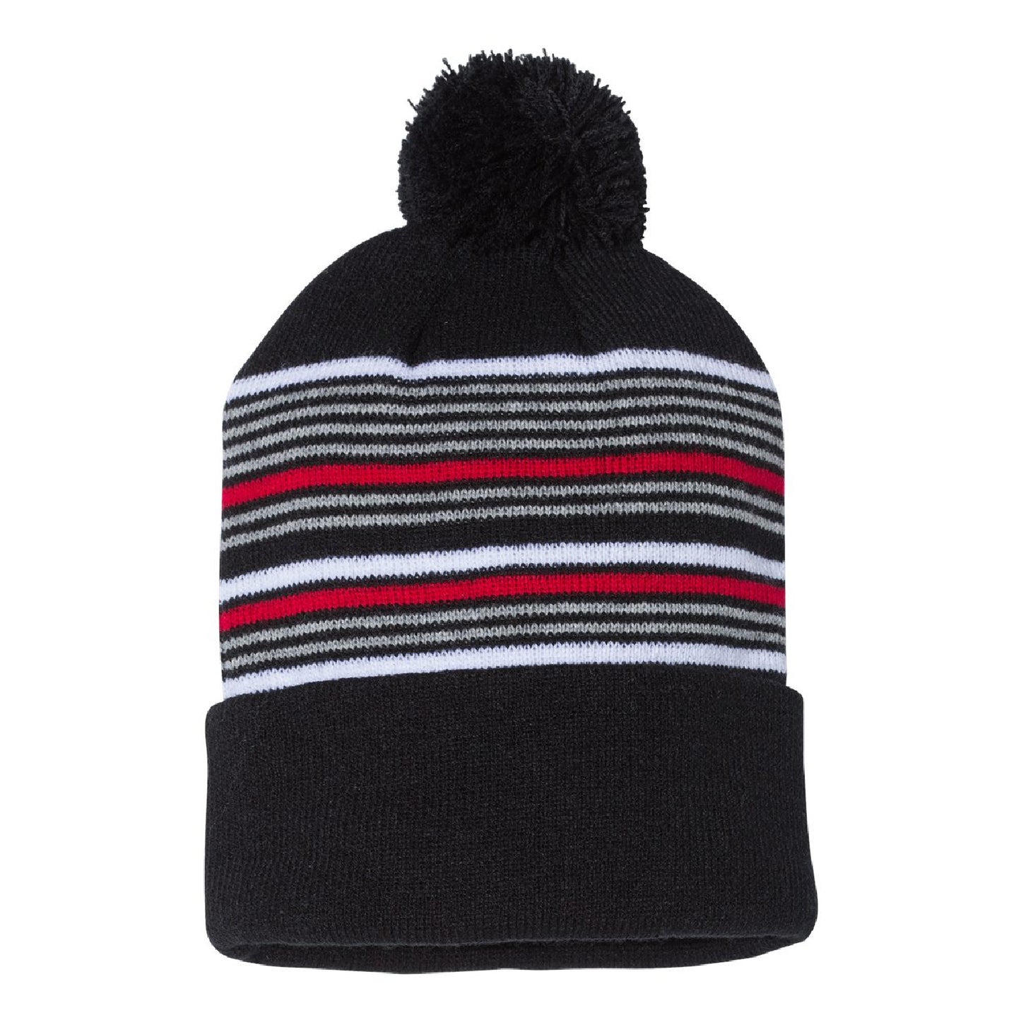 Striped Pom-Pom Cuffed Beanie