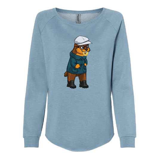 Boogie Gopher Blue Women's California Wave Wash Crewneck Sweatshirt - DSP On Demand