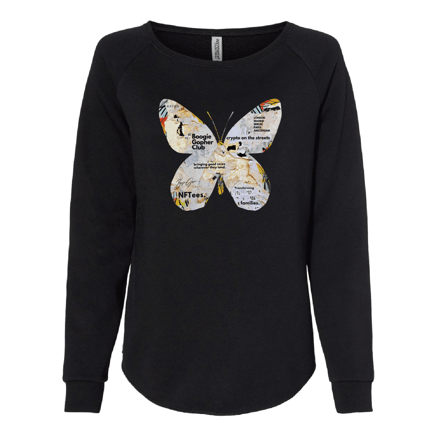 Boogie Gopher Butterfly Women's California Wave Wash Crewneck Sweatshirt - DSP On Demand