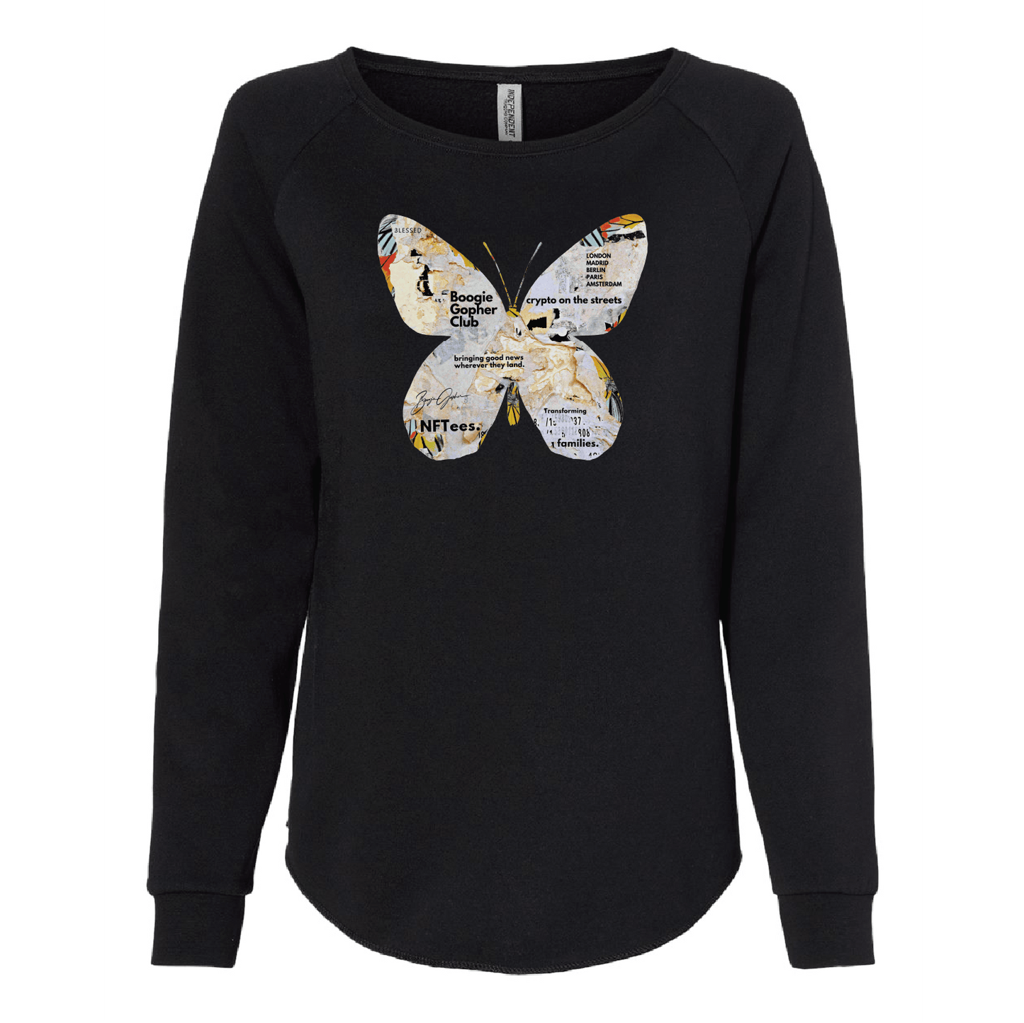 Boogie Gopher Butterfly Women's California Wave Wash Crewneck Sweatshirt - DSP On Demand