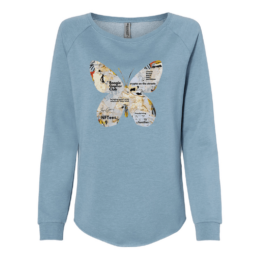 Boogie Gopher Butterfly Women's California Wave Wash Crewneck Sweatshirt - DSP On Demand