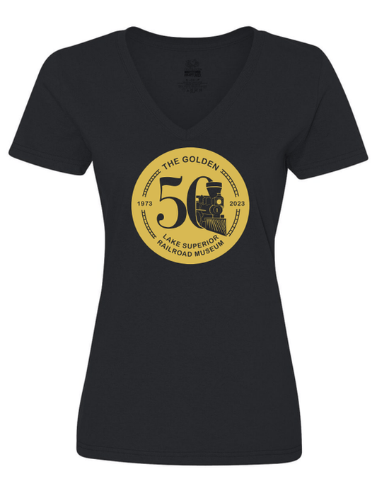 NSSRR 50th Anniversary - Fruit Of The Loom Women's V-Neck Heavy Cotton Tee (Large Print) - DSP On Demand