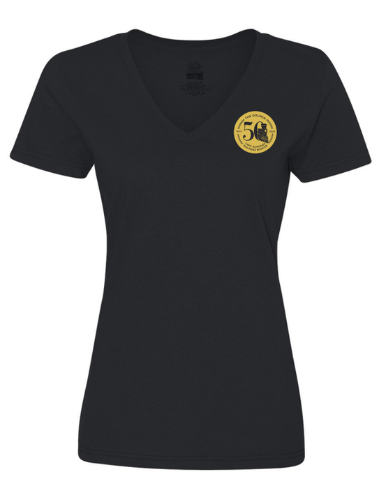 NSSRR 50th Anniversary - Fruit Of The Loom Women's V-Neck Heavy Cotton Tee (Small Chest Print) - DSP On Demand