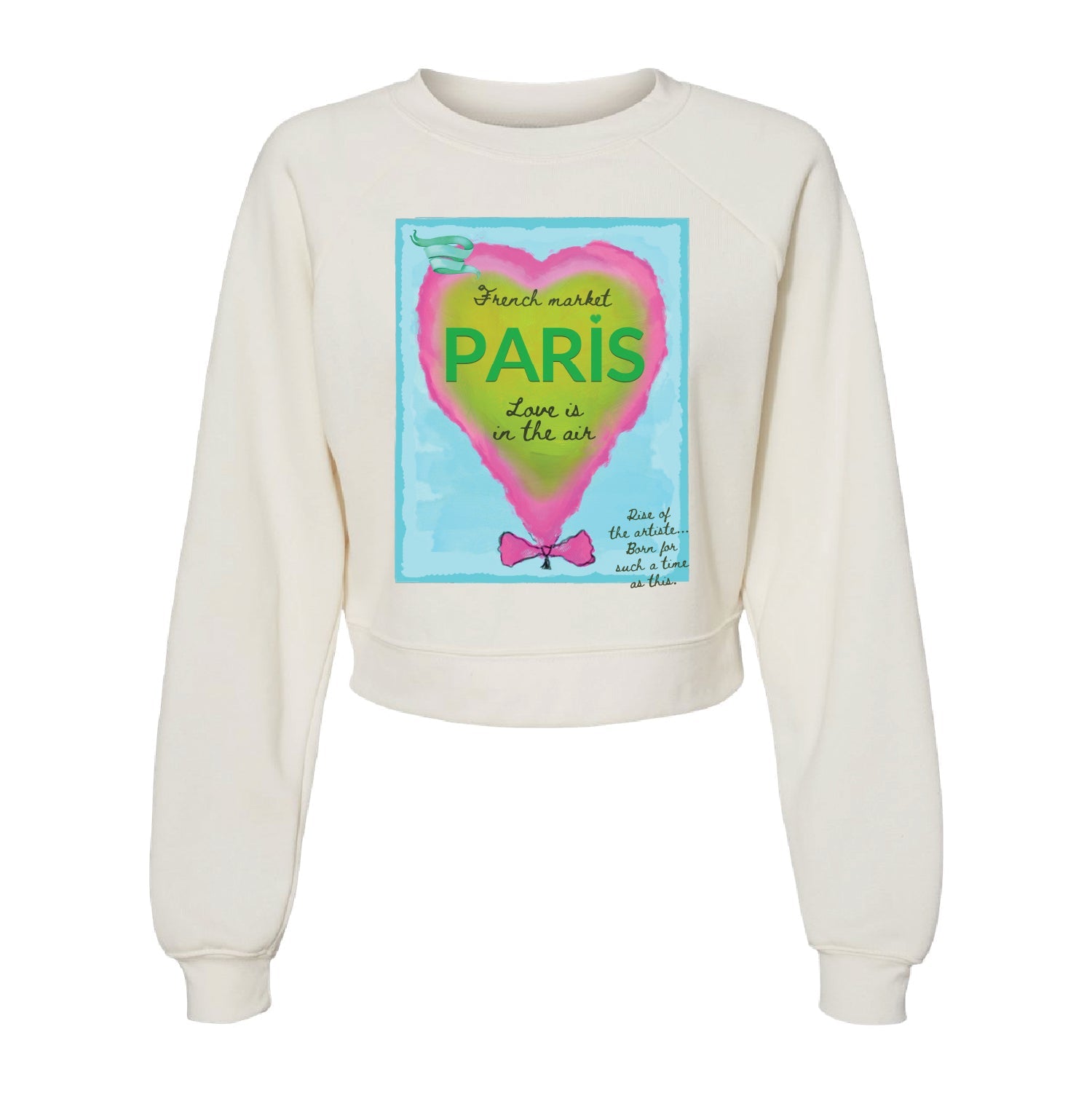 Scriptique Art Paris Heart Women's Cropped Raglan Pullover Fleece - DSP On Demand